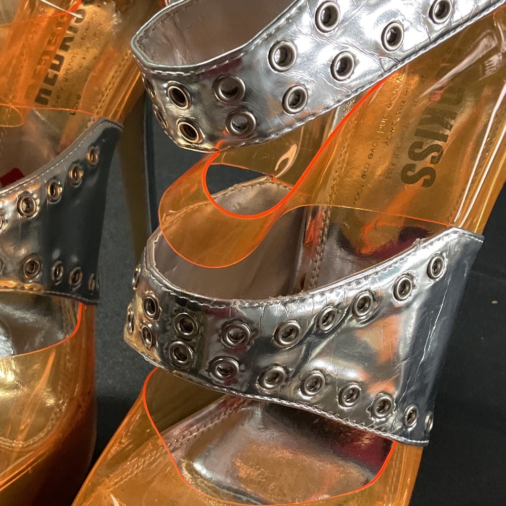 Silver Platform Heels with Orange Transparent Str… - image 9